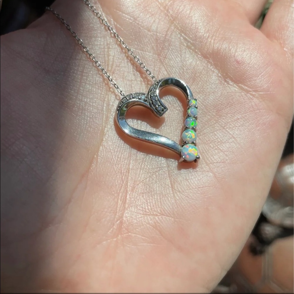 Opal & CZ Silver Heart Necklace